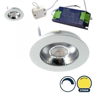 2x Led meubelspot dimbaar, ondiepe inbouw, IP54, warm wit, wit, incl. trafo