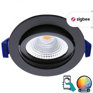 Zigbee dimbare led inbouwspot zwart, 2700K-6000K/RGB, kleine inbouwdiepte, IP54