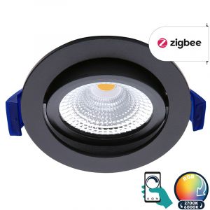 Zigbee dimbare led inbouwspot zwart, 2700K-6000K/RGB, kleine inbouwdiepte, IP54